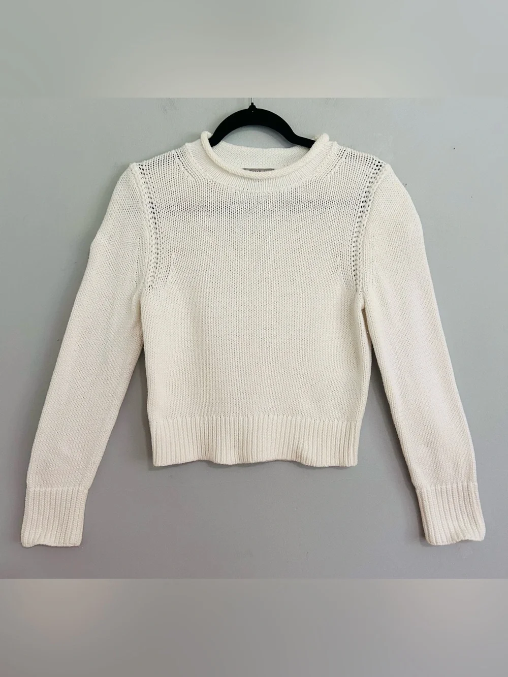 J.Crew Ivory 100% Cotton Mock Neck Boxy Cropped Knit Sweater XS Closet Basics